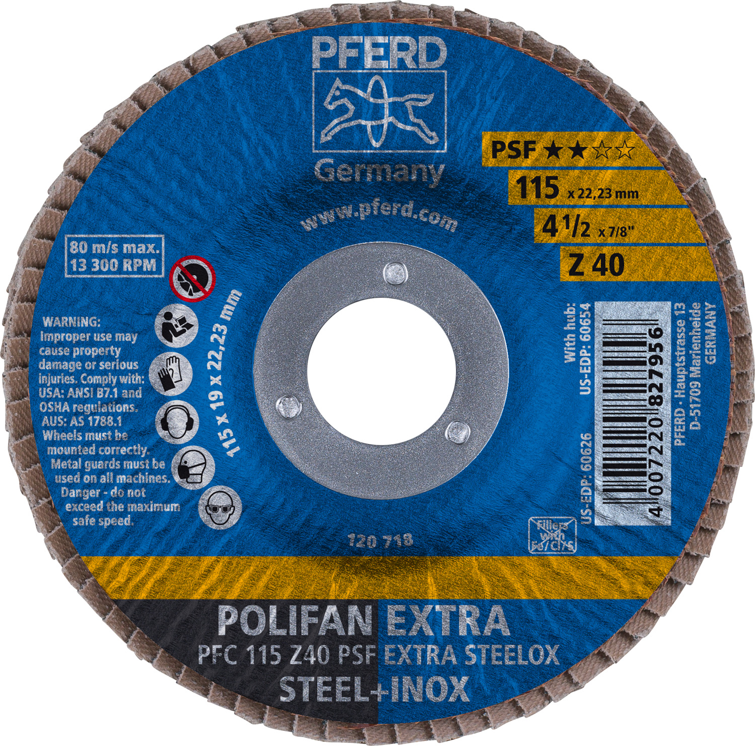 4-1/2" x 7/8" A.H. POLIFAN® Flap Disc, Z PSF EXTRA STEELOX, Zirconia, 40 Grit, Conical